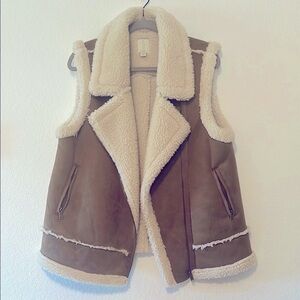 Brown and Cream Shearling Vest